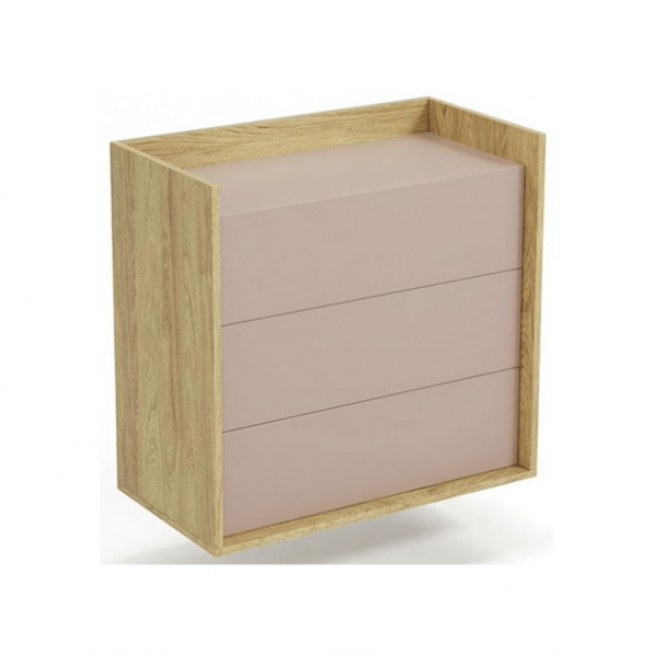 Kupi Komoda Mobius 3S - hikori hrast/roza / Cena v trgovini Vsebo