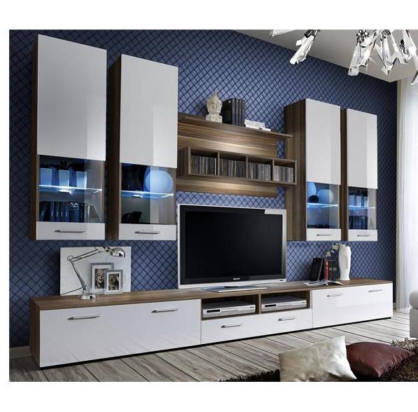 Kupi Regal za dnevni boravak Dorade 300 cm - LED - korpus siva,fasada crno/bijela / Cena v trgovini Vsebo