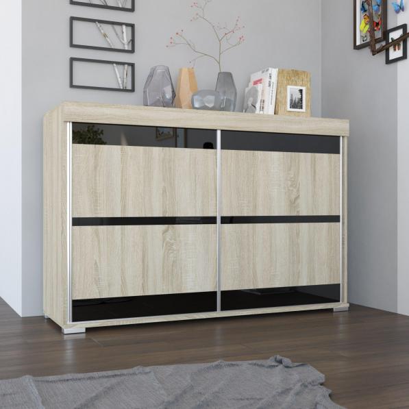 Kupi Komoda Capito s kliznim vratima - hrast sonoma / bijela mat / Cena v trgovini Vsebo