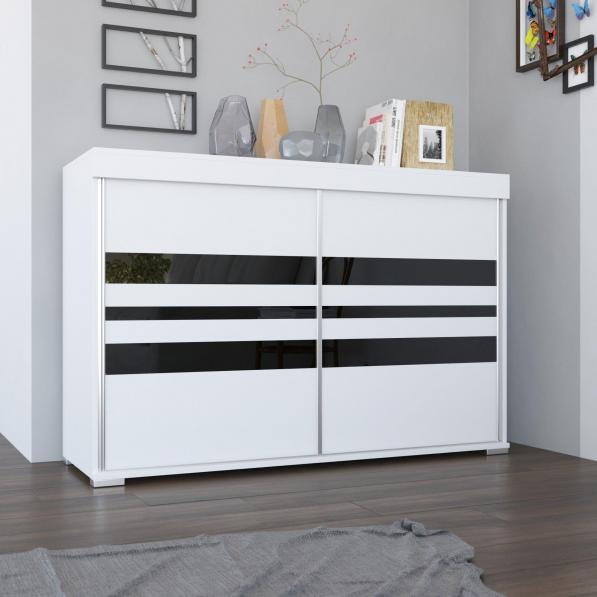 Kupi Komoda Laris s kliznim vratima - hrast sonoma / bijela mat / Cena v trgovini Vsebo